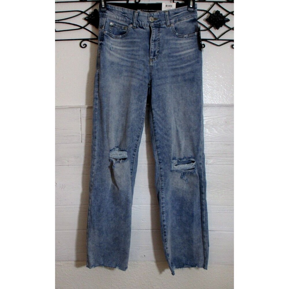 INC International Concepts Jeans Women's Size 4 Blue Straight Leg Stretch Raw